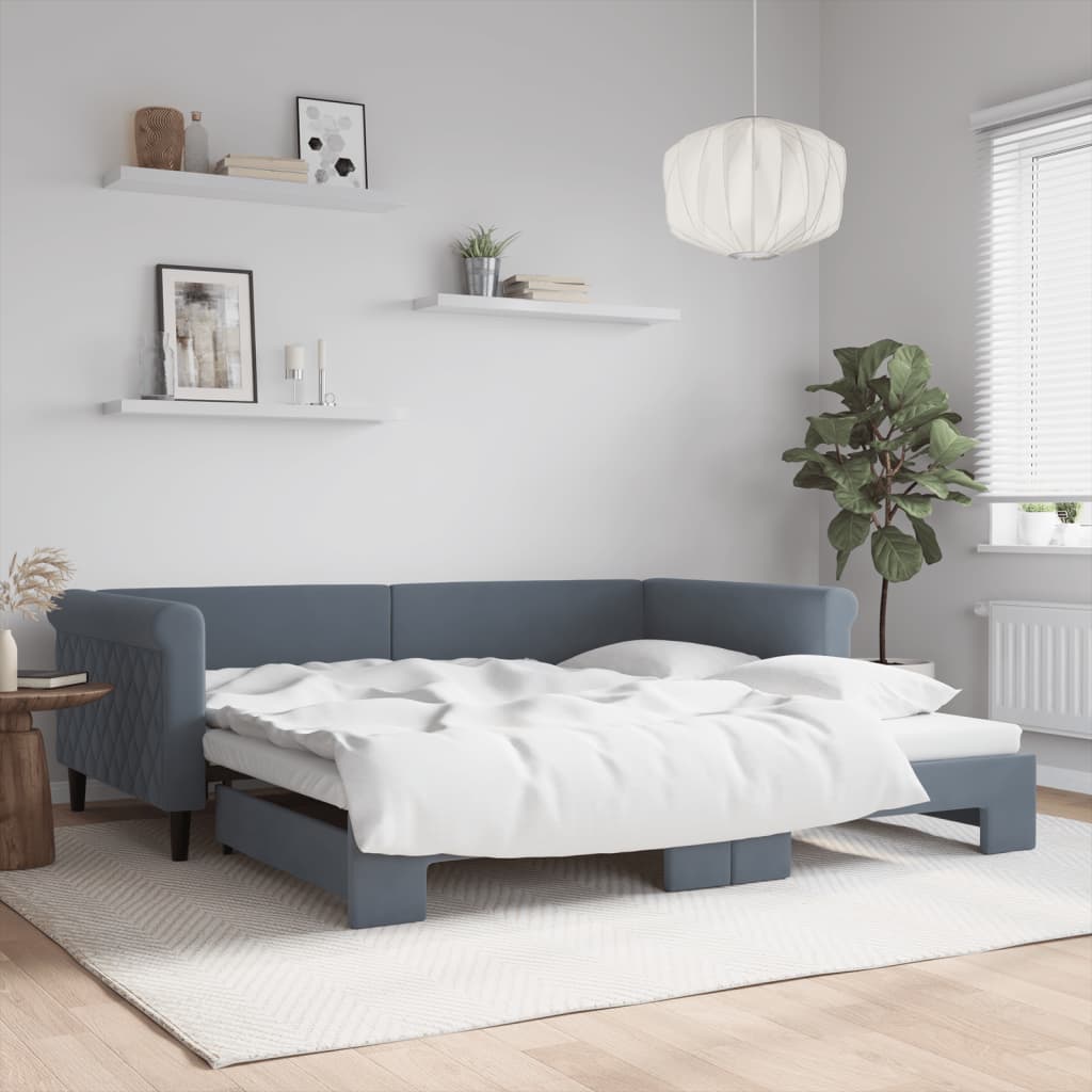 Divano Letto con Letto Estraibile Grigio Scuro 100x200 Velluto | homemem39
