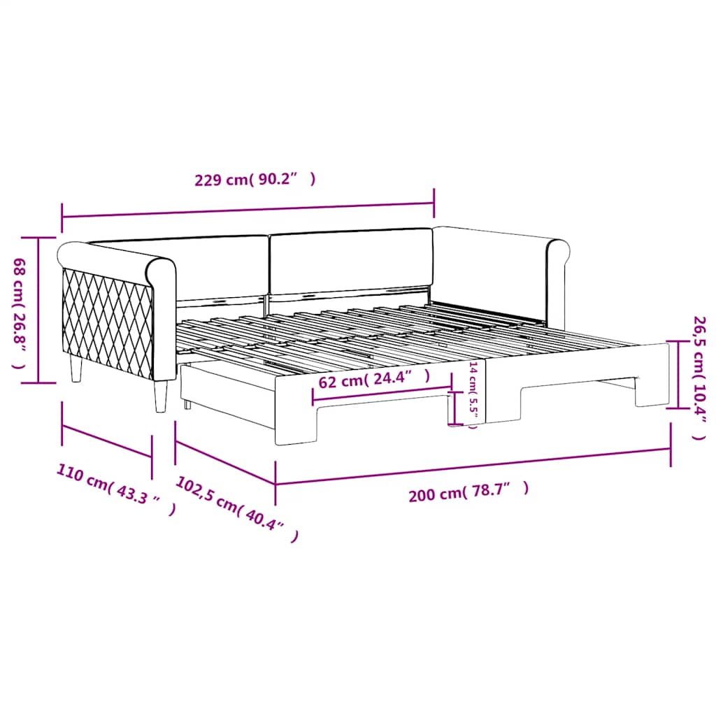 Divano Letto con Letto Estraibile Giallo 100x200 cm in Velluto