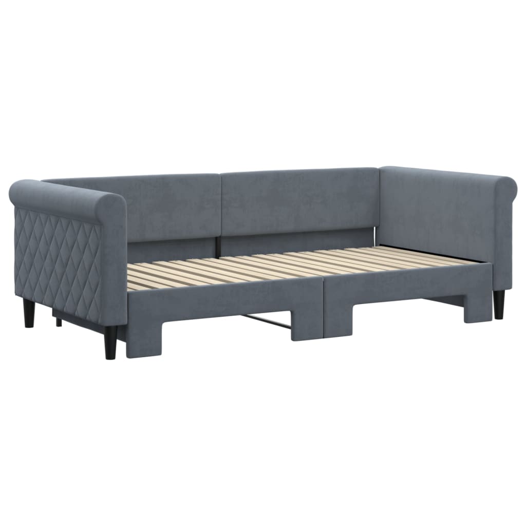 Divano Letto con Letto Estraibile Grigio Scuro 90x190cm Velluto