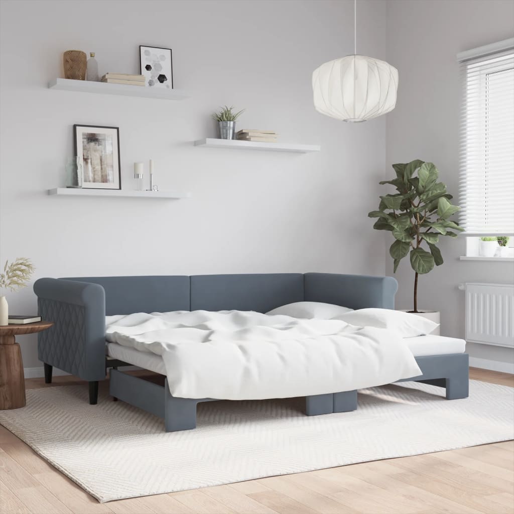 Divano Letto con Letto Estraibile Grigio Scuro 90x190cm Velluto
