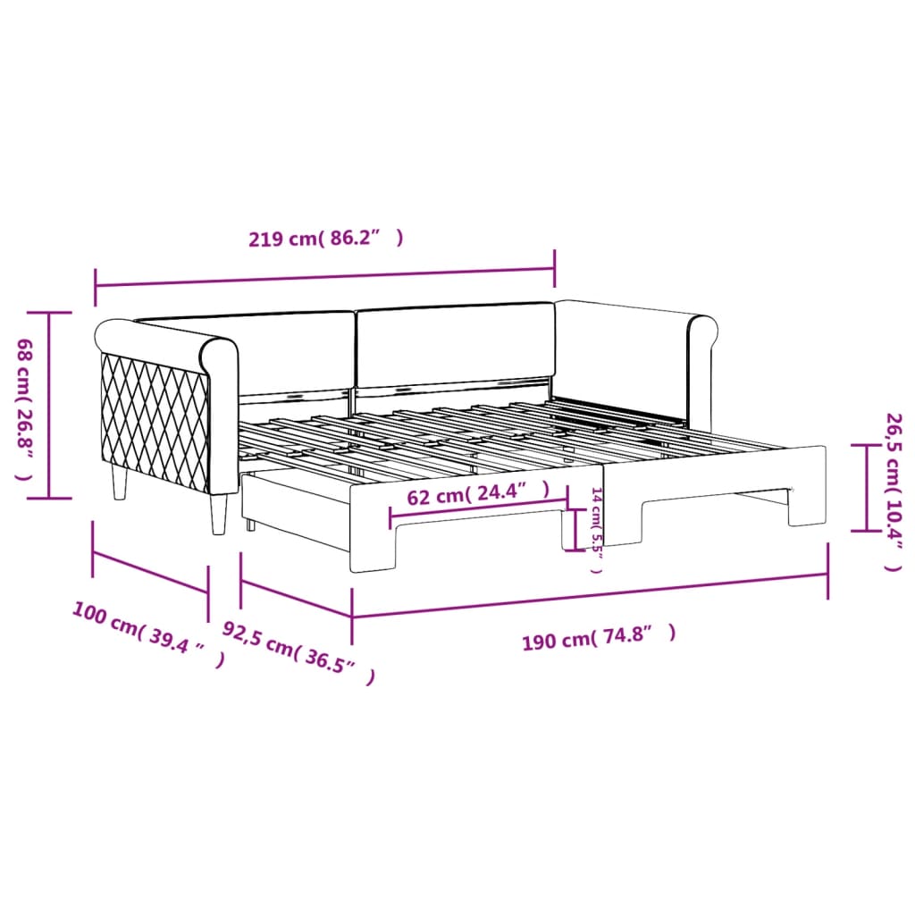 Divano Letto con Letto Estraibile Nero 90x190 cm in Velluto | homemem39