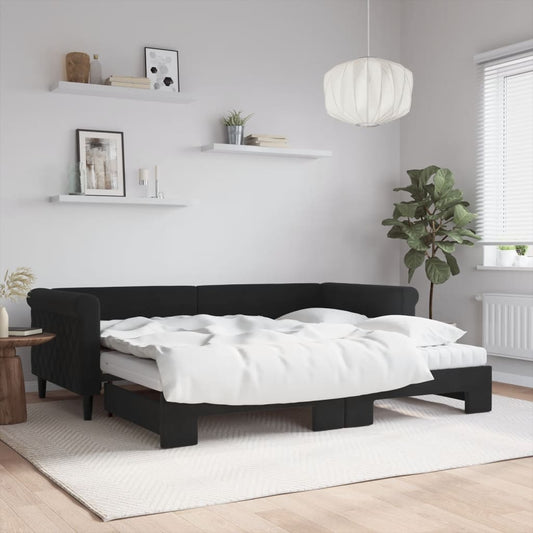 Divano Letto Estraibile con Materassi Nero 90x200 cm Velluto | homemem39