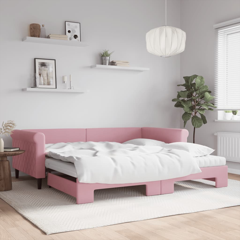 Divano Letto Estraibile con Materassi Rosa 100x200 cm Velluto - homemem39