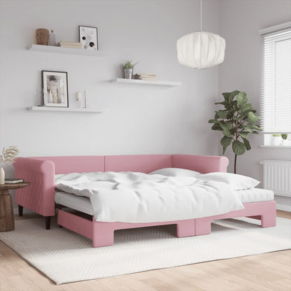 Divano Letto Estraibile con Materassi Rosa 100x200 cm Velluto - homemem39