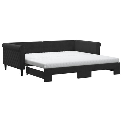 Divano Letto Estraibile con Materassi Nero 100x200 cm Velluto | homemem39