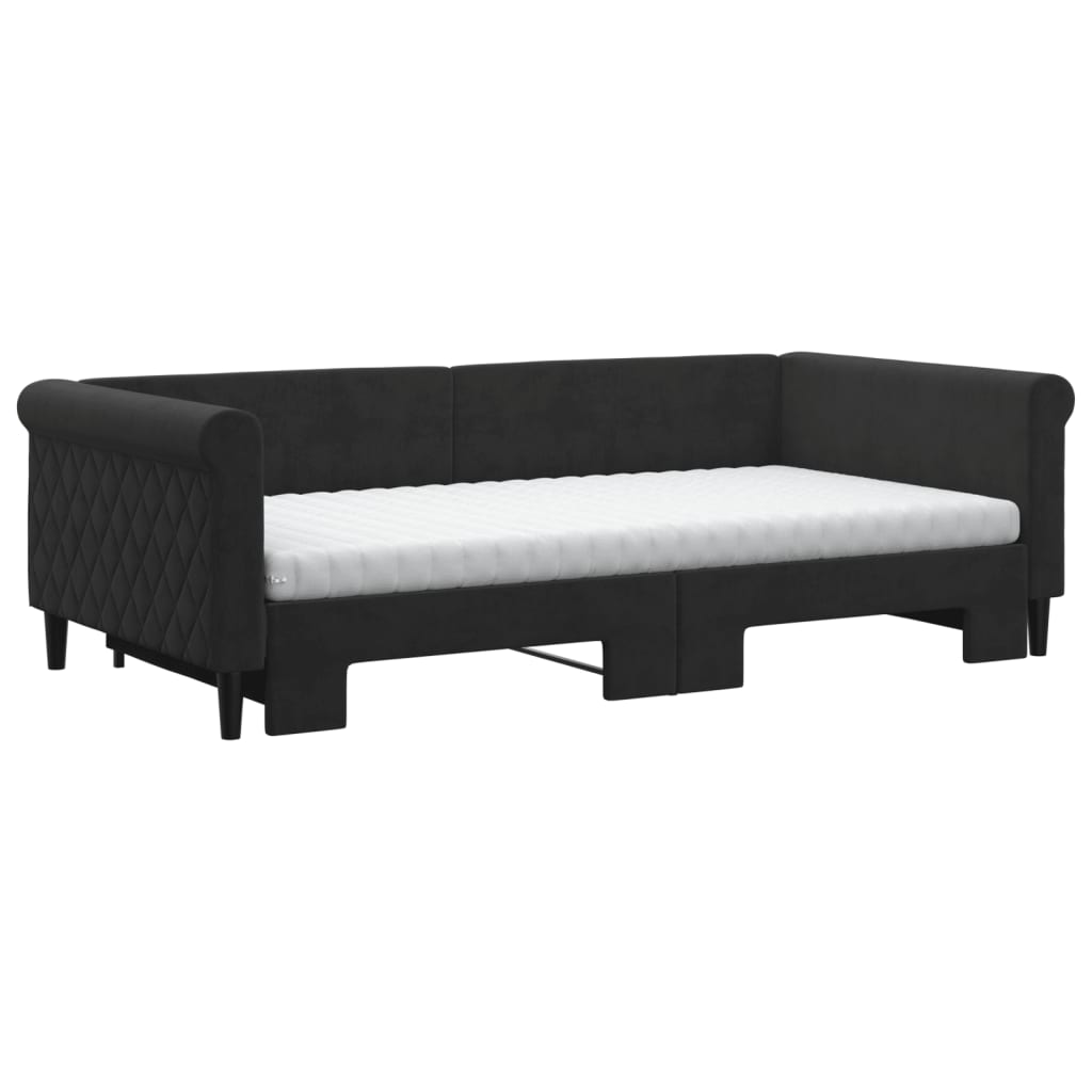 Divano Letto Estraibile con Materassi Nero 100x200 cm Velluto | homemem39