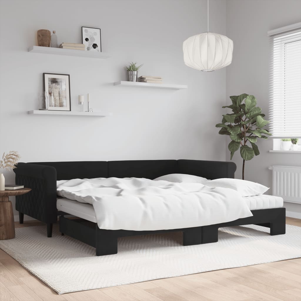 Divano Letto Estraibile con Materassi Nero 100x200 cm Velluto | homemem39