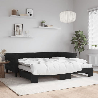Divano Letto Estraibile con Materassi Nero 100x200 cm Velluto | homemem39