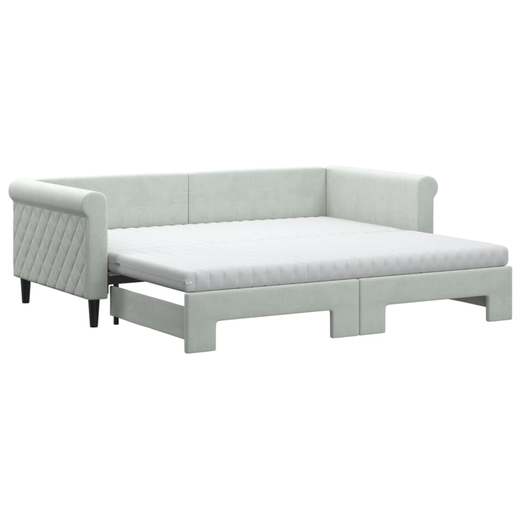 Divano Letto Estraibile Materassi Grigio Chiaro 90x190 Velluto - homemem39