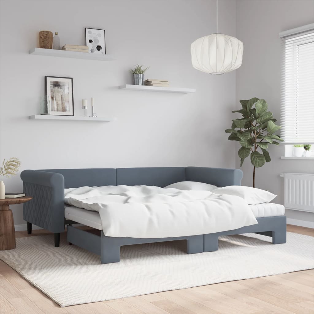 Divano Letto Estraibile Materassi Grigio Scuro 90x190cm Velluto | homemem39