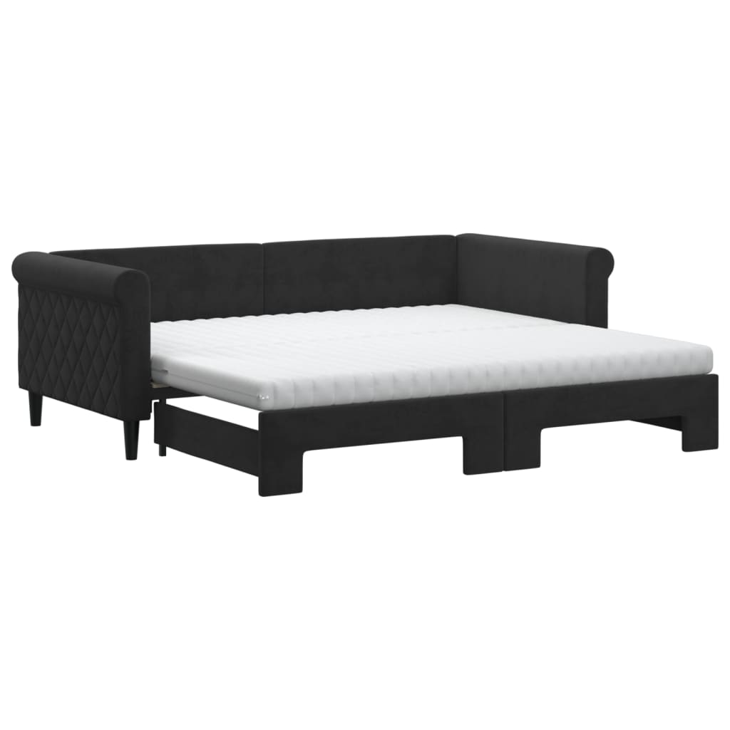Divano Letto Estraibile con Materassi Nero 90x190 cm Velluto | homemem39