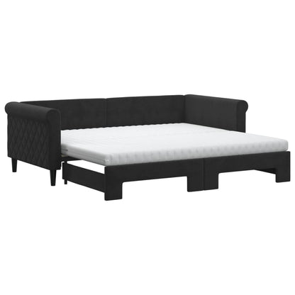 Divano Letto Estraibile con Materassi Nero 90x190 cm Velluto | homemem39