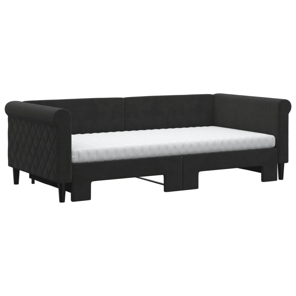 Divano Letto Estraibile con Materassi Nero 90x190 cm Velluto | homemem39