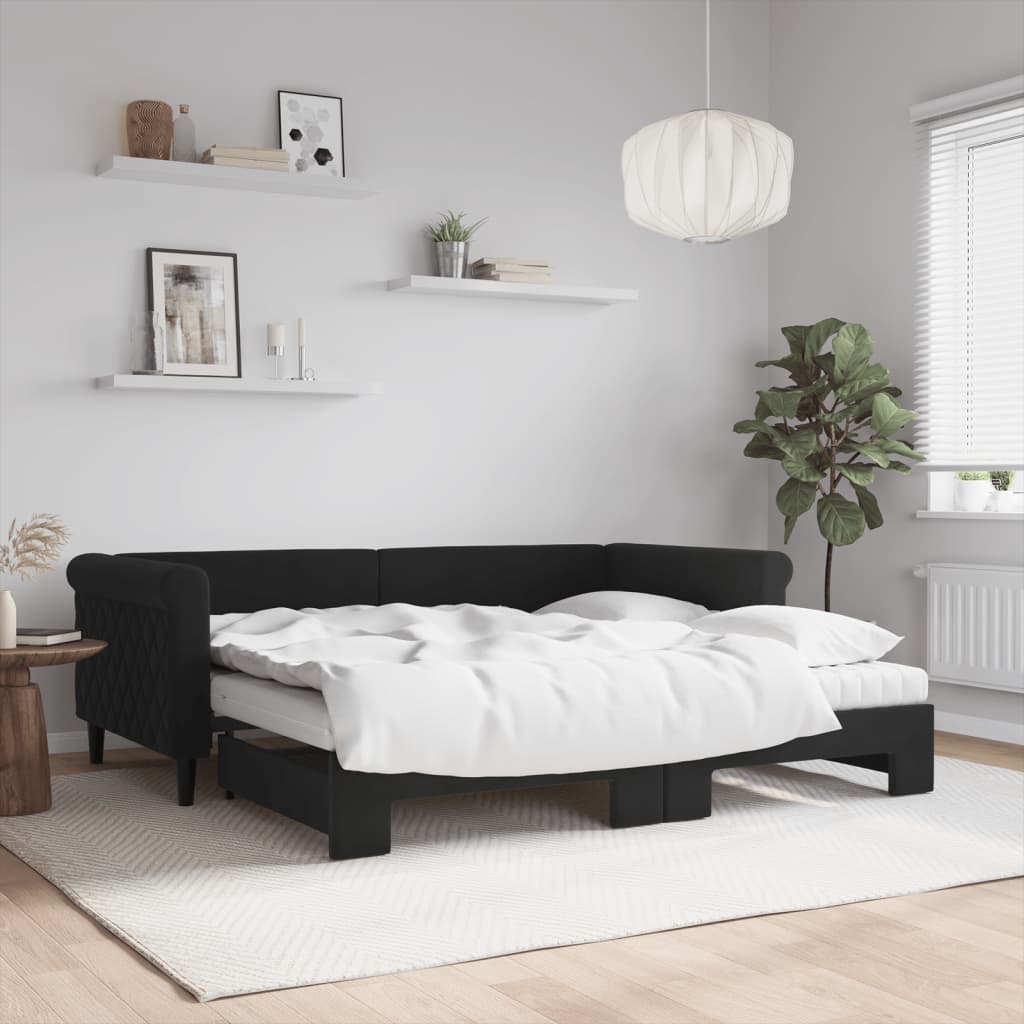 Divano Letto Estraibile con Materassi Nero 90x190 cm Velluto | homemem39