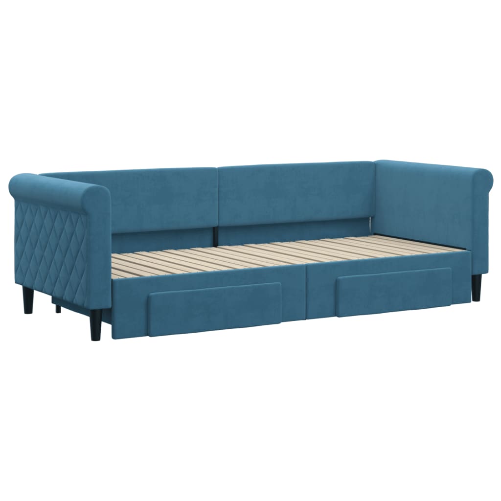 Divano Letto Estraibile con Cassetti Blu 80x200 cm in Velluto - homemem39