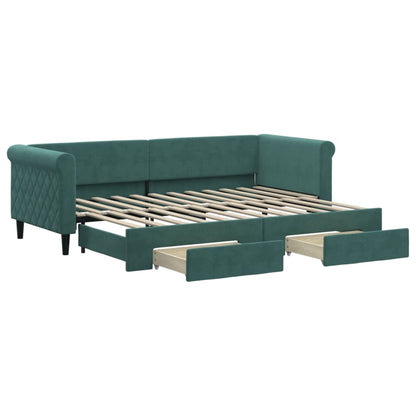 Divano Letto Estraibile Cassetti Verde Scuro 80x200cm Velluto - homemem39