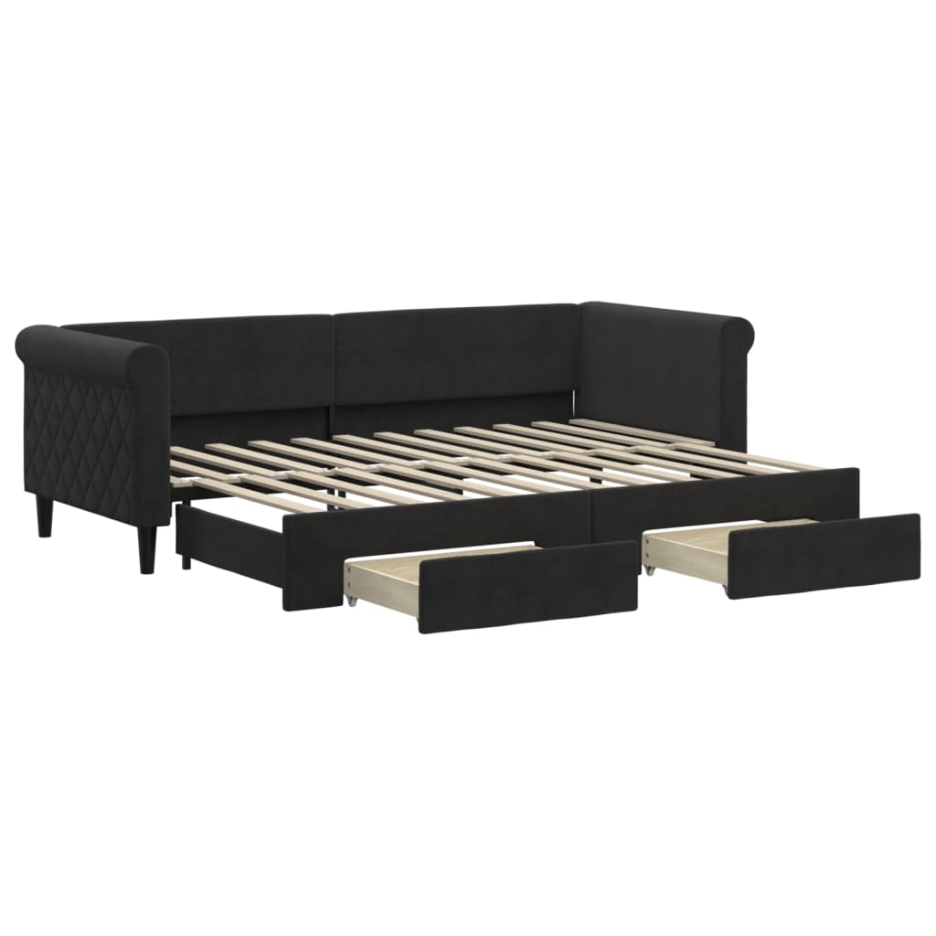 Divano Letto Estraibile con Cassetti Nero 80x200 cm in Velluto | homemem39