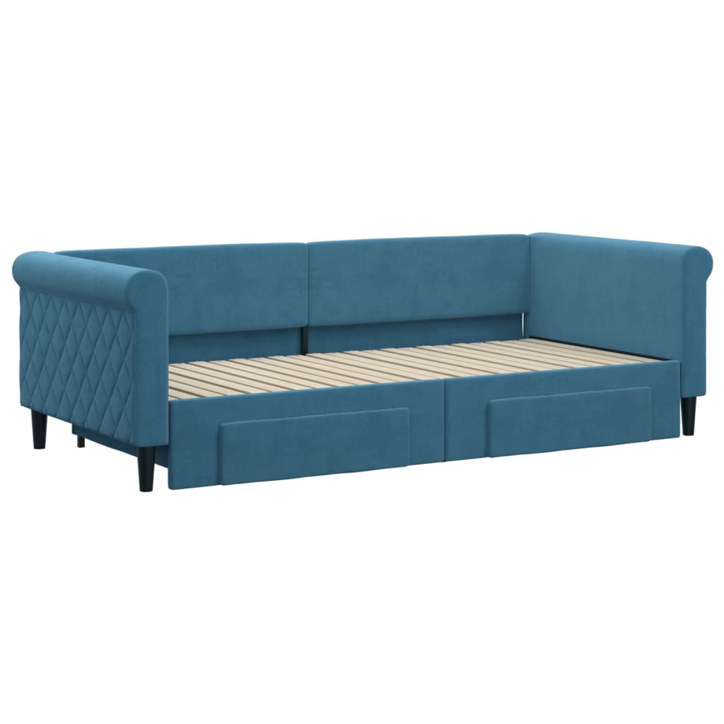 Divano Letto Estraibile con Cassetti Blu 90x200 cm in Velluto - homemem39