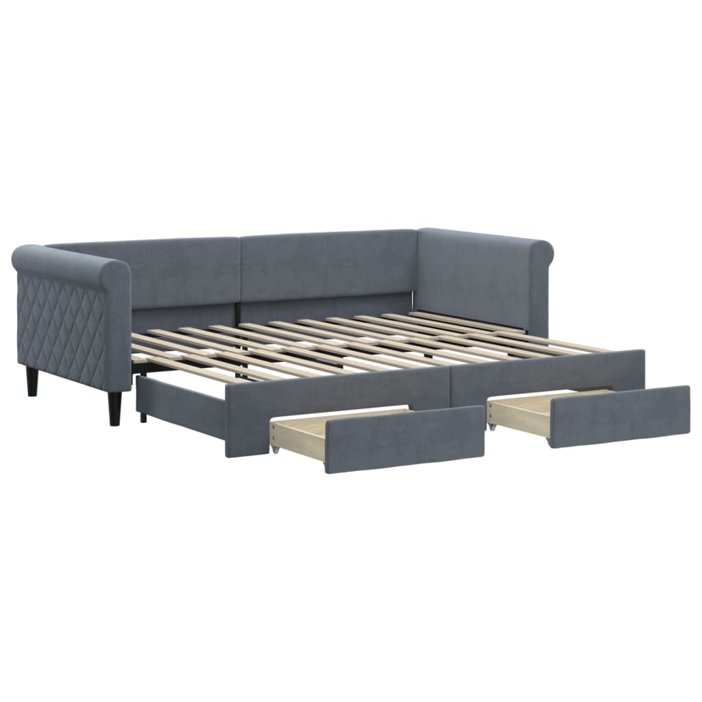 Divano Letto Estraibile Cassetti Grigio Scuro 90x200cm Velluto | homemem39