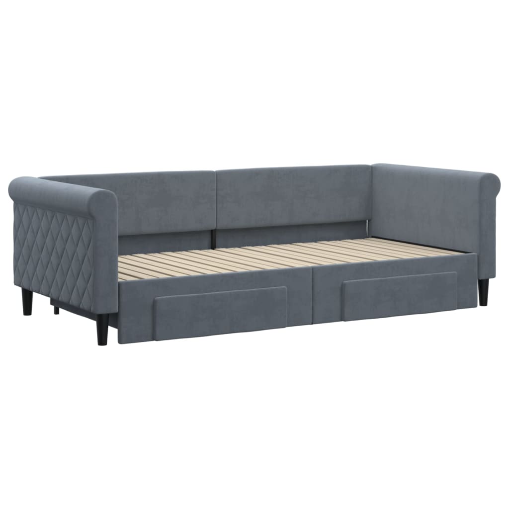 Divano Letto Estraibile Cassetti Grigio Scuro 90x200cm Velluto | homemem39