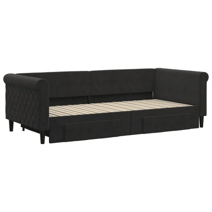 Divano Letto Estraibile con Cassetti Nero 90x200 cm in Velluto | homemem39
