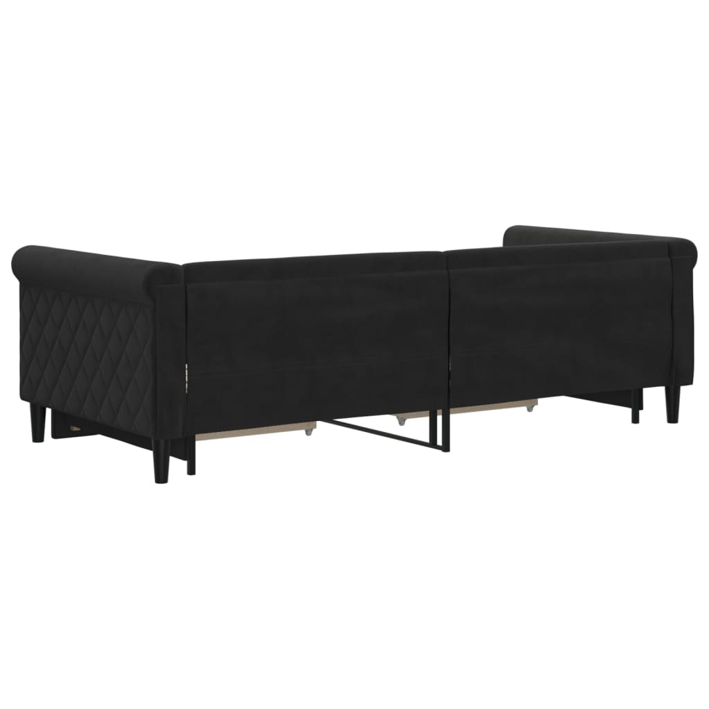 Divano Letto Estraibile con Cassetti Nero 90x200 cm in Velluto