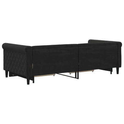 Divano Letto Estraibile con Cassetti Nero 90x200 cm in Velluto