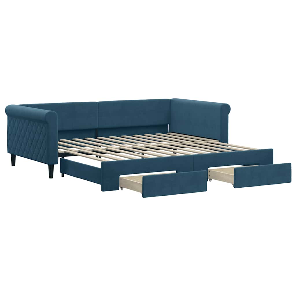 Divano Letto Estraibile con Cassetti Blu 100x200 cm in Velluto | homemem39