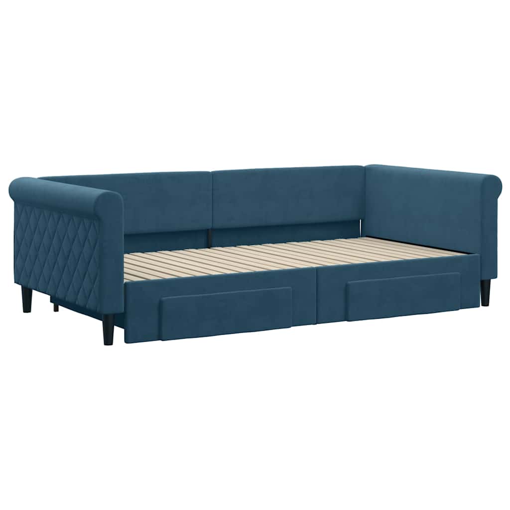 Divano Letto Estraibile con Cassetti Blu 100x200 cm in Velluto | homemem39