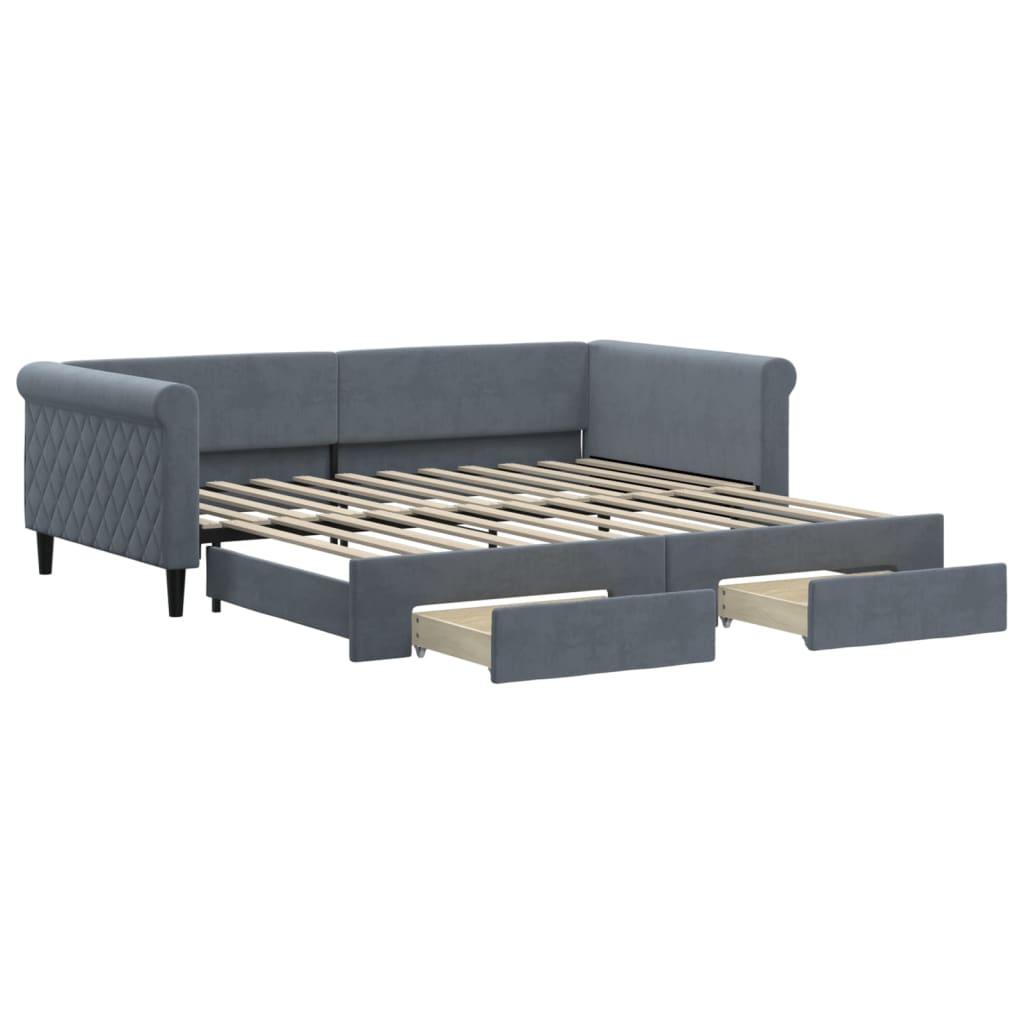 Divano Letto Estraibile Cassetti Grigio Scuro 100x200cm Velluto