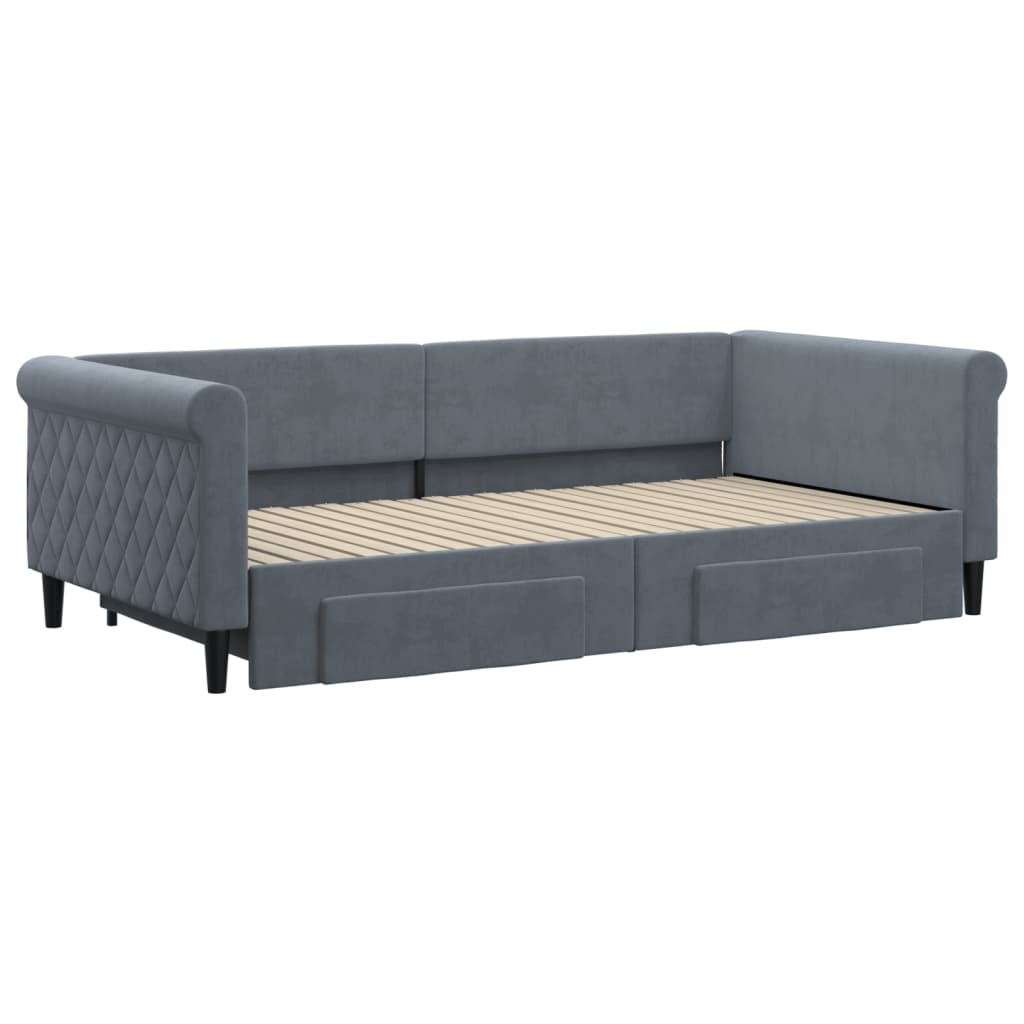 Divano Letto Estraibile Cassetti Grigio Scuro 100x200cm Velluto