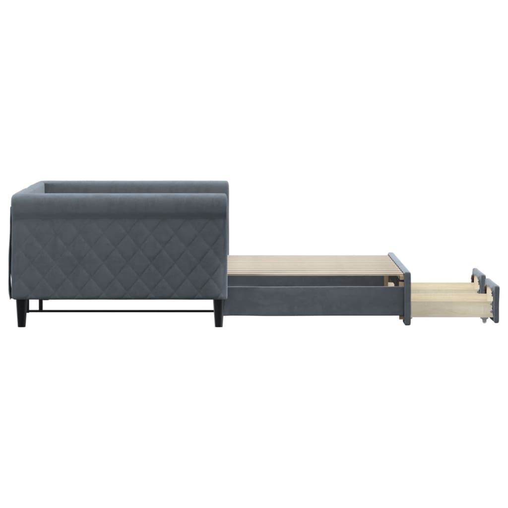 Divano Letto Estraibile Cassetti Grigio Scuro 100x200cm Velluto