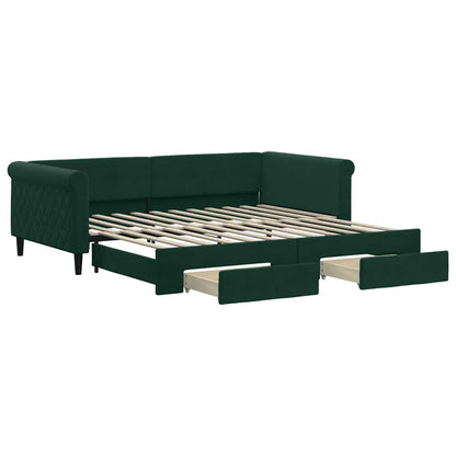 Divano Letto Estraibile Cassetti Verde Scuro 100x200cm Velluto | homemem39