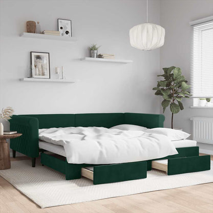 Divano Letto Estraibile Cassetti Verde Scuro 100x200cm Velluto | homemem39