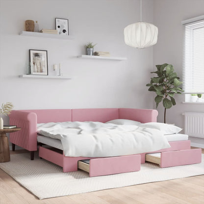 Divano Letto Estraibile con Cassetti Rosa 100x200 cm Velluto - homemem39