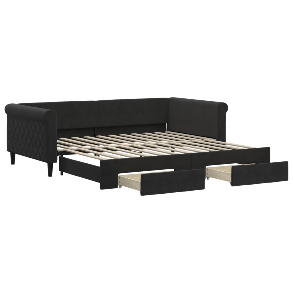 Divano Letto Estraibile con Cassetti Nero 100x200 cm in Velluto | homemem39