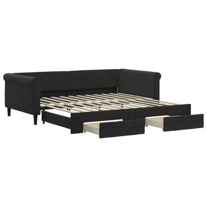 Divano Letto Estraibile con Cassetti Nero 100x200 cm in Velluto | homemem39