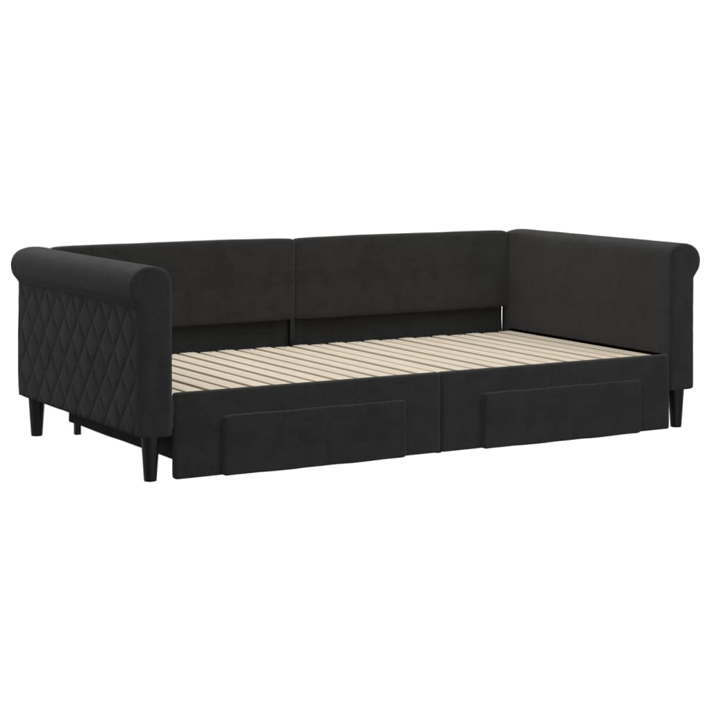 Divano Letto Estraibile con Cassetti Nero 100x200 cm in Velluto | homemem39