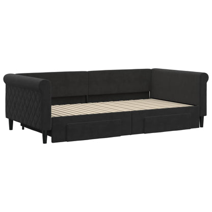 Divano Letto Estraibile con Cassetti Nero 100x200 cm in Velluto | homemem39