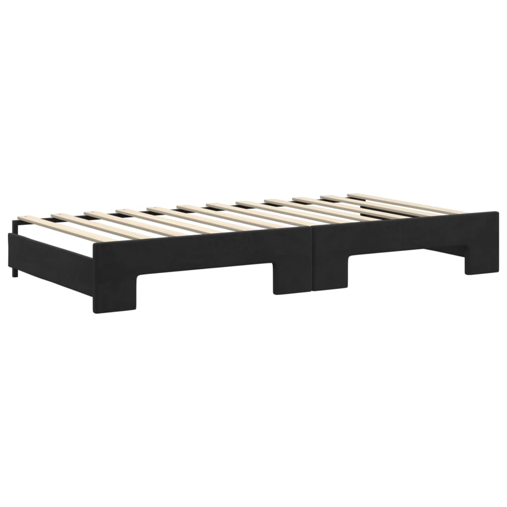Divano Letto Estraibile con Cassetti Nero 100x200 cm in Velluto