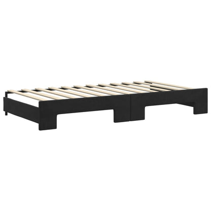 Divano Letto Estraibile con Cassetti Nero 100x200 cm in Velluto
