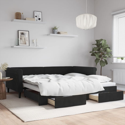 Divano Letto Estraibile con Cassetti Nero 100x200 cm in Velluto | homemem39