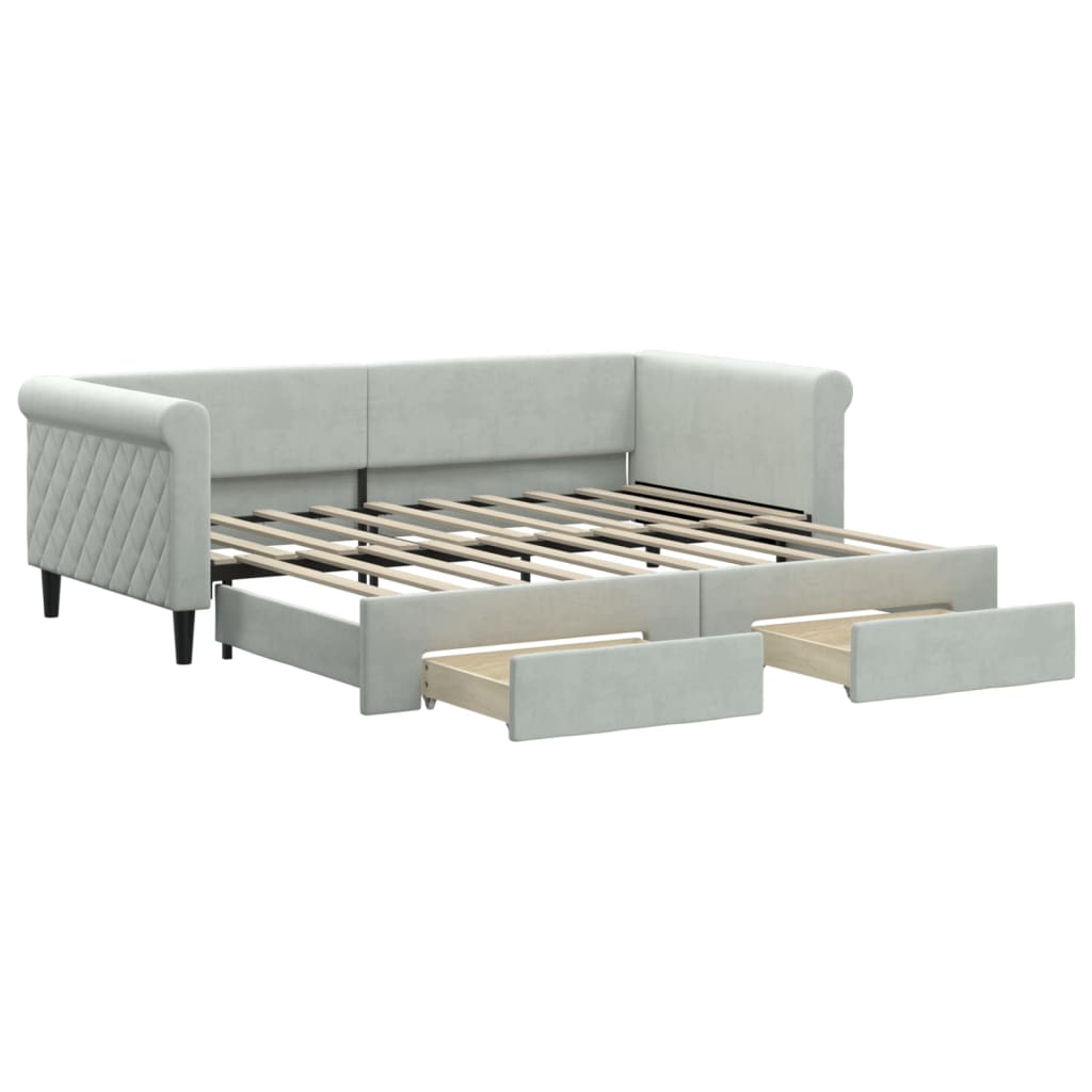 Divano Letto Estraibile Cassetti Grigio Chiaro 90x190cm Velluto