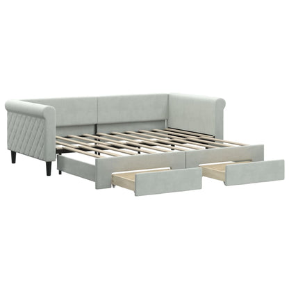 Divano Letto Estraibile Cassetti Grigio Chiaro 90x190cm Velluto