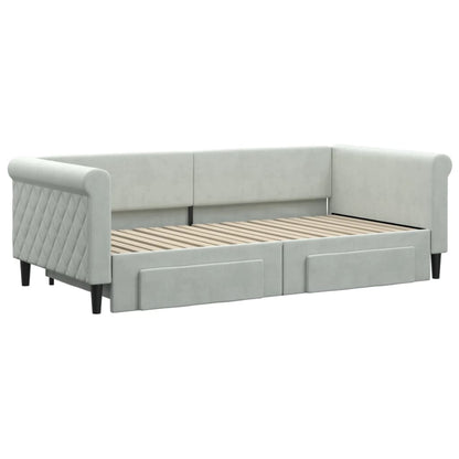 Divano Letto Estraibile Cassetti Grigio Chiaro 90x190cm Velluto