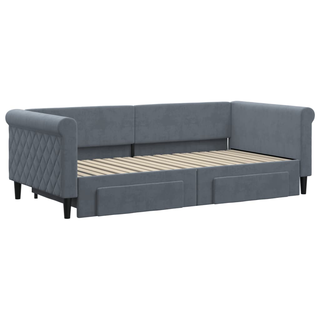 Divano Letto Estraibile Cassetti Grigio Scuro 90x190cm Velluto