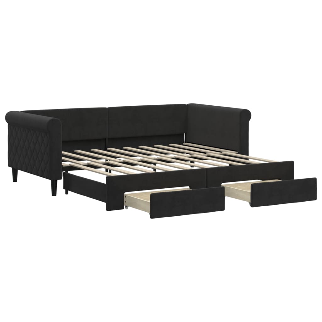 Divano Letto Estraibile con Cassetti Nero 90x190 cm in Velluto | homemem39