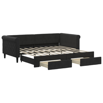 Divano Letto Estraibile con Cassetti Nero 90x190 cm in Velluto | homemem39