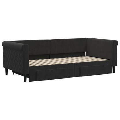 Divano Letto Estraibile con Cassetti Nero 90x190 cm in Velluto
