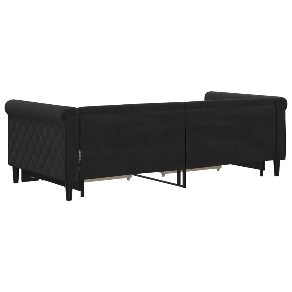 Divano Letto Estraibile con Cassetti Nero 90x190 cm in Velluto